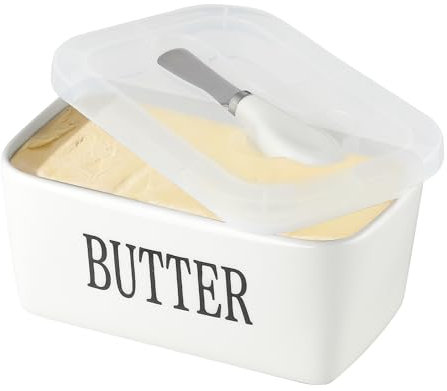 Besmeety Butterdose Keramik, Butterdose Porzellan mit Deckel, Butter Dish, 6.9” x 4”x 3”(weiß, 650ML)