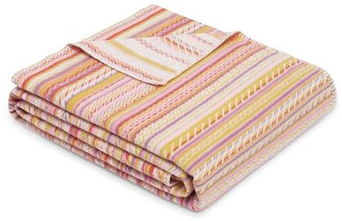 Ibena Decke 140x200 cm - Bio Baumwolldecke, Made in Germany, warm & weich, Kuscheldecke bunt mit feinen Streifen