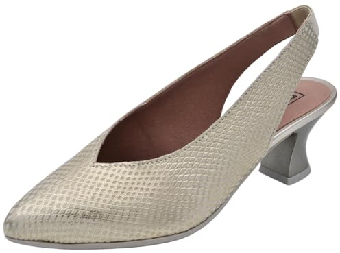 PITILLOS - Zapato clásico,salón Destalonado con Puntera Fina,tacón Ancho,Piel,con Suela de Goma, para: Mujer Color: Oro Talla:40