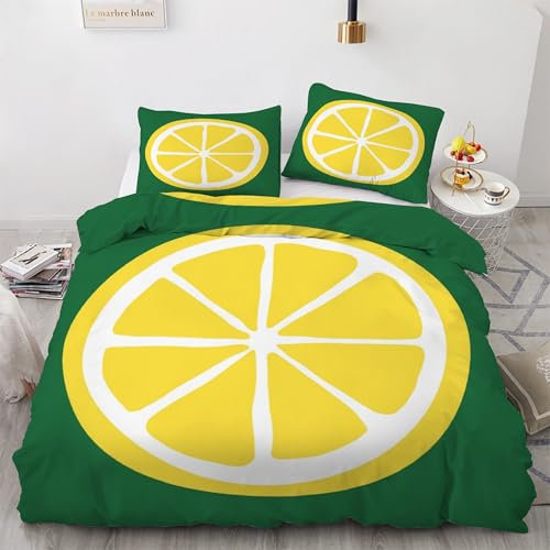 YZQGLHP Zitrone Bettwäsche 220x240 Gelb, Wendebettwäsche & Zimmer Deko, Weiche Microfaser Bettbezug Set 2 Teilig, 2 Kissenbezug 80x80, mit Reißverschluss