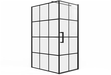 Vente-unique - Paroi de douche fixe avec porte pivotante serigraphiée noir mat - 120 x 80 x 190 cm - CAPARICA