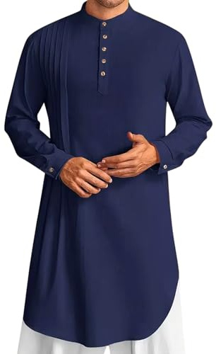 Herren Baumwolle Kaftan Langarm Oversized Gewand Casual Knopf Muslim Hemd