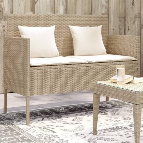 XINCXIN Gartenbank, gartenbank wetterfest Bank Garten loungesofa Outdoor balkonbank Geeignet für Garden Porch Yard Patio mit Kissen Beige Poly Rattan