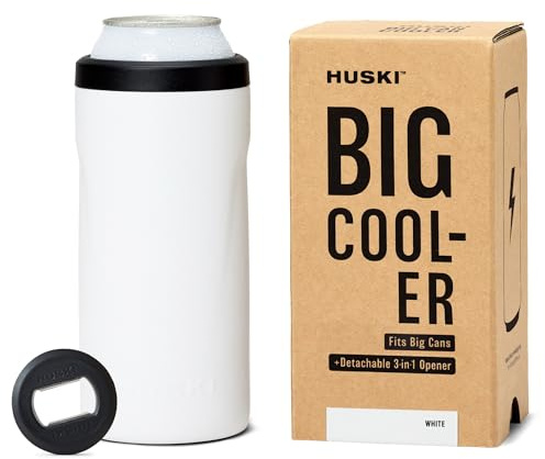 Huski Big Can Cooler | NEW | Premium 440ml & 500ml Beer & Energy Drink Cooler with Detachable 3-in-1 Opener | Triple Insulated | Keeps Cans up to 10x Colder | Doubles as a Tumbler (White)