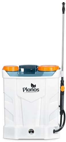 Plonos uppladdningsbar tryckspruta ryggsäck kapacitet 16 l batteri 8 Ah 12 V Lance 4 munstycke vit