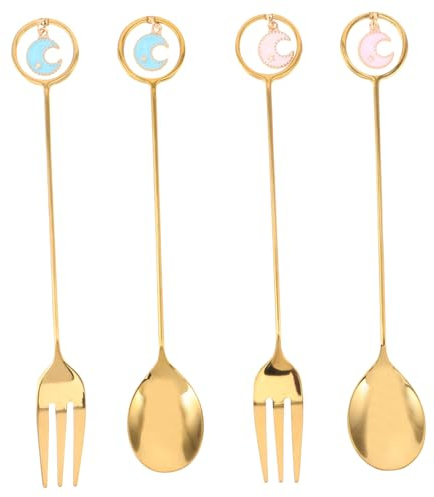 HEALEEP 4piezas Cucharilla De Café y Postre Inoxidable Diseño De Luna Para Aperitivos Té Caliente