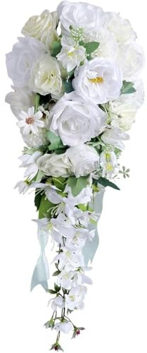 sporful Bouquet de mariage pour demoiselle d'honneur Fleurs artificielles en soie Bouquet de mariée en cascade pour cérémonie d'anniversaire