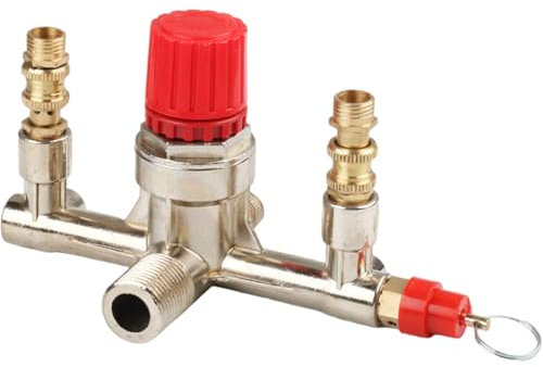 Air Compressor Manifold Double Outlet Air Compressor Regulator Valve with Safety Valve Replacement Zinc Alloy Accessories, Fittings