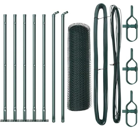 vidaXL Fence Post Green 10 x 0.5 m (25 mm mesh) Steel and PVC, Garden and Terrace, Durable Steel Fence, Modern Outdoor Fencing Panels, Security Posts, Residential Barrier Enclosure