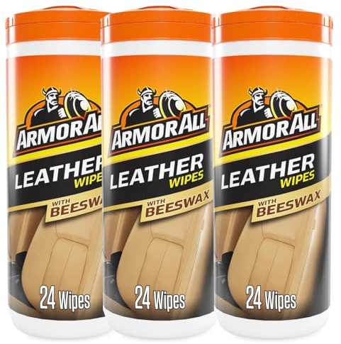 Armor All Leather Cleaning Wipes with Natural Beeswax – 3 Packs of 24 | Cleans, Conditions & Protects Car Seats, Shoes, Furniture & More