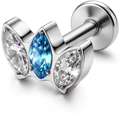 G23 Titan 16G Piercing Ohr Forward Helix Medusa Tragus Conch Ohrringe Damen | 1 Pcs Hypoallergen Ohrring mit Innengewinde für Monroe Labret Lippen Muschel Piercings in Silber mit Schwarz CZ 6mm