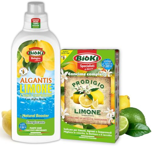 Antika Officina Botanika Concime per Limoni in Vaso, granulare a cessione graduale per limone, arancio, mandarino, kumquat, pompelmo E BIOENERGIZZANTE ALGANTIS LIMONE (SCORTA PER 3 PIANTE)