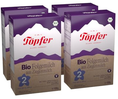 Töpfer Bio Folgemilch 2 aus Ziegenmilch – palmölfrei – Bio-Folgenahrung nach dem 6. Monat – mit Bio-GOS & 4 Bifido-Kulturen – ARA & DHA aus Algenöl – 4x400g
