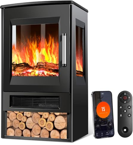 Hebitod Electric Fireplace,elektrischer Kamin 950/1900 W, Fireplace Electric LED Flame Effect,Elektrokamin mit Heizung with Thermostat,Viewing Window Heating Function Timer
