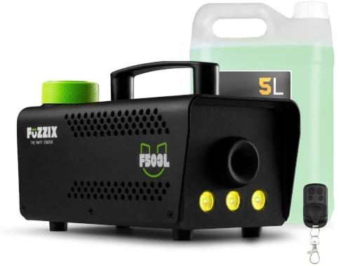 Fuzzix F503L Nebelmaschine Mini mit LED Lichteffekt und 5L Fluid, 500 Watt mit Fernbedienung, Rauchmaschine Party mit 3 LEDs RGB für Hochzeiten, Halloween, Party, Schwarz