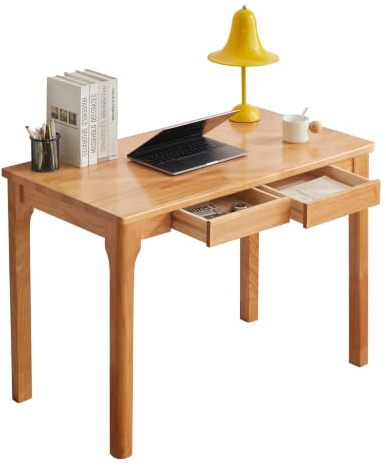 Wooden Desk with Drawers, Small Wood Computer Desk for Small Spaces, Gaming Study Home Office Desks for Work, Student PC Desk for Bedroom(Natural,100cm)