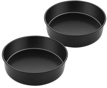 Homikit 7 Inch Cake Tin Set of 2, Stainless Steel Round Baking Pans, Black | Non-stick Coating, Air-fryer Safe, Ideal for Layer Cakes/Breads/Pies, Birthday/Christmas, Safe & Sturdy, Easy Clean & Release