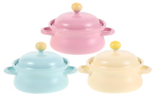 SUPVOX 3pcs Miniature Kitchen Accessories: Dollhouse Soup Pots - Mini Cooking Pots With Lids - Tiny House Ornament Micro Landscape Decor Playhouse Supplies