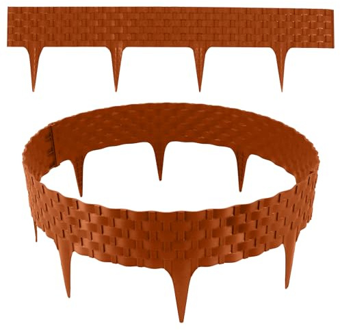 Aquagart Rasenkante Rattanoptik I 3,2m I Kunststoff Beeteinfassung für Beet-& Rasenabgrenzungen I Flexible Beetumrandung für runde & eckige Formen I für Gartenflächen & Deko (Terracotta)