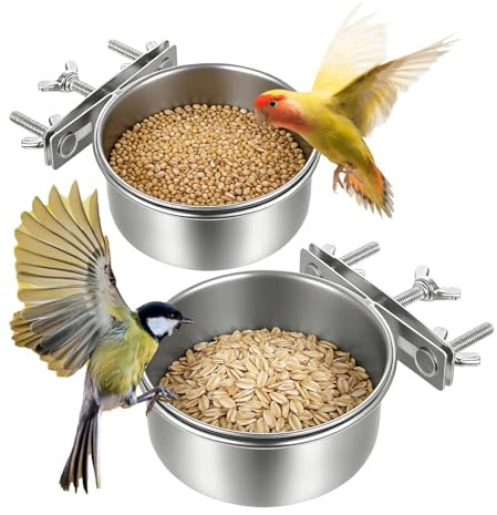 Mangeoire pour Cage à Oiseaux 2 pièces en Acier Inoxydable Anti-gaspillage