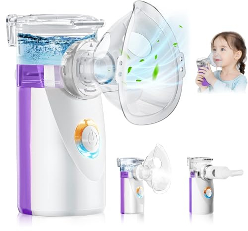 Aérosol pour Toute la Famille – Nébuliseur Ultrasonique pour Enfants, Adultes et Bébé, Inhalateur avec 2 Masques et Embout Buccal, Piles non incluses, Violet