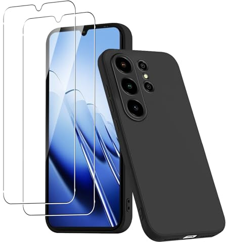 CONAPIKA Case for Blackview WAVE 10C/WAVE 10 with 2 Pack Tempered Glass Screen Protector, Soft Touch Flexible TPU Ultra-Thin Shockproof Anti-Scratch Rugged Matte Silicone Protective Cover, Black
