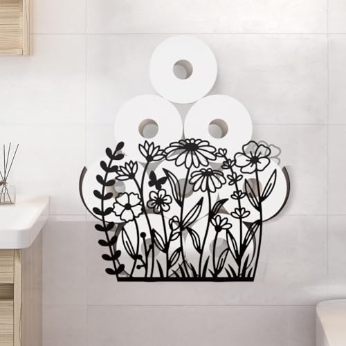 WADORN Fleurs Sauvages Papillons Support à Papier Toilette Métallique pour 8 Rouleaux Supplémentaires, Organisateur de Stockage de Rouleaux de Papier Toilette Monté au Mur pour Salles de Bain Maison