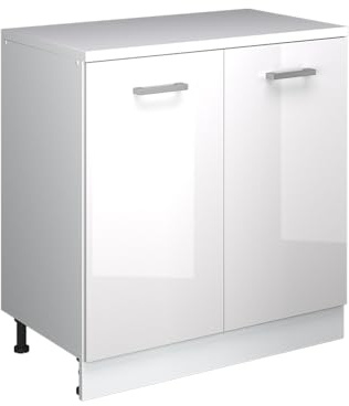 Vicco Erweiterungsschrank Rion, Weiß Hochglanz/Weiß, 80 x 46 cm | ohne Schräge mit 2 Türen, kombinierbar mit Rion Dachschrägenschränken und Schrankmodulen