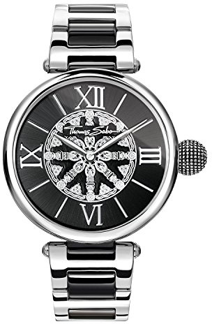 Thomas Sabo Damen Armbanduhr Karma schwarz silber Analog Quarz Edelstahl WA0298-290-203-38 MM