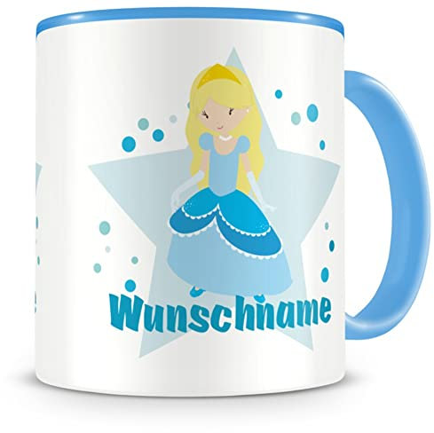 Samunshi® Kindertasse mit Namen Tasse Winter Prinzessin Personalisierte Tasse mit Namen Kinder Kinderbecher personalisierter Text Namenstasse Kindergarten blau 300ml