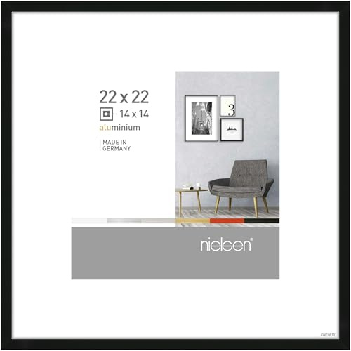 nielsen Aluminium Bilderrahmen Pixel, 22 x 22 cm, Schwarz | Aluminium Fotorahmen im Hoch- & Querformat zum Aufhängen Schwarz matt Echtglas