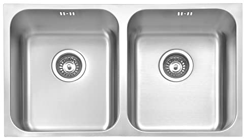 JASSFERRY Lavello da cucina 2 Vasca doppia in Acciaio Inox Spazzolato, Sottomontante Lavandino, con set di rifiuti