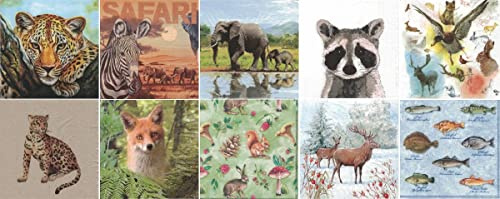 Zita's Creative Servietten Set mit Decoupage-Kleber - Wildtiere 1. Decoupage, Serviettentechnik,