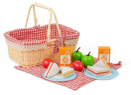 Bigjigs Spielzeug Traditioneller Toy Picknickkorb mit Play Lebensmittel