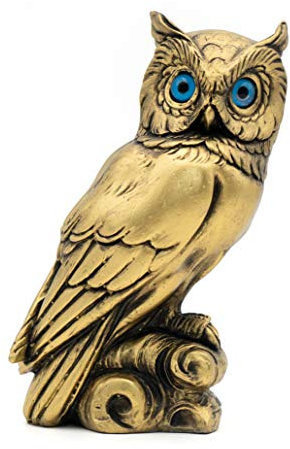 Helcee Handgefertigte Bronze-Eule von Athena, rechte Statue, 17,8 cm