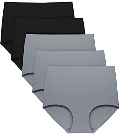 FallSweet No Show Slip mit hoher Taille Unterwäsche für Damen Seamless Panties, 5er Pack（2schwarz+3grau,S