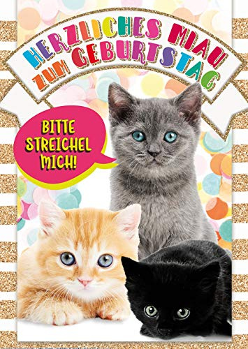 bentino Geburtstagskarte für Kinder mit Kunstfell zum STREICHELN, DIN A5 Set mit Umschlag, bei jedem Streicheln hörst Du ein Katzen-Miau, Glückwunschkarte mit Sound, hochwertige Grußkarte