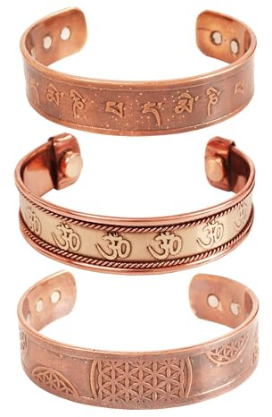 Touchstone fabriqué à la main par des artisans indiens de haut calibre en cuivre durable Peace Celtic Om Namah Shiva Mani Padme Hom Chakra Mediation Magnetic 3 Bracelets.