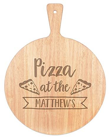 Personalised Custom Pizza Board Pizza at The Name Serving Tray Handle Paddle Round Wooden 45x34cm