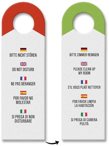 Hotel Türhänger Bitte nicht stören - Bitte Zimmer reinigen in verschiedenen Sprachen Hellgrau mit Pfeil Deutsch Englisch Französisch Spanisch Italienisch Zimmerservice