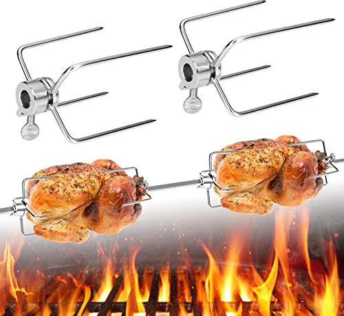 XMTECH 2 Stück BBQ Fleischklammer für Drehspieß Edelstahl,Fleischnadeln für Grillspieß Hähnchengrill Grillgabel Multifunktionale Klammern