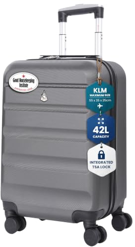Aerolite Valise Cabine 55x35x25cm pour Air France, KLM, Transavia, ITA Airways et Air Europa - Bagage à Main de Voyage à Coque Rigide ABS 42L - Bagage Cabine Avion léger 55x35x25 avec 4 Roues - Gris