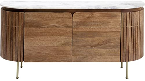 Kare Design Sideboard Grace, Braun, Schrank, Mangoholz, Marmor Deckplatte, Wohnzimmer, Schlafzimmer, 79x162x46 cm