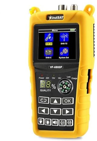 VF-6800P Misuratore di segnale satellitare DVB-S2/T-C MPEG4 Sat Finder Meter 2,4 pollici LCD HD Digital Satellite Finder per ricevitore TV, con bussola torcia
