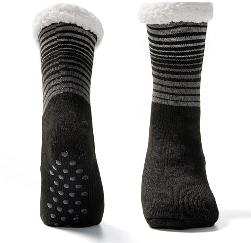 JOMIX Calcetines Antideslizantes Hombre Divertidos Peluche Largos Invierno a Rayas Cálido Calcetín Andar por Casa Tamaño 39-46
