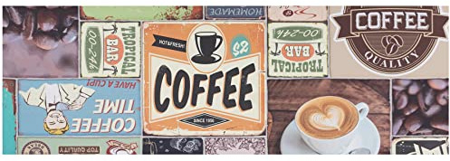 Primaflor Küchenläufer Coffee Time | 80x200cm | Bunt | R10 rutschhemmend | zuschneidbar | CV Küchen-läufer & Küchenvorleger | trittschalldämmender Retro Boden