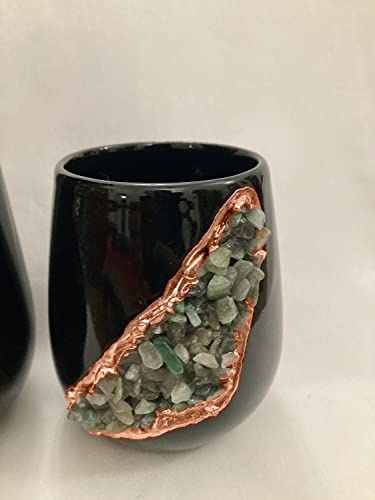 Black and Gold Ceramic Vase/Planter/Pot/Mug/Wine Goblet with Light Green Agate Semi - Precious Agate Crystal Gemstones |Small(Height 4 inches),(Rose Gold - Finish)