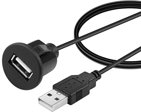 YACSEJAO USB Flush Mount Kabel USB 2.0 Dashboard Panel Dash Mount Verlängerungskabel mit Schnalle für Auto LKW Boot Motorrad Armaturenbrett, 1m