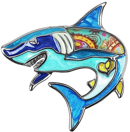 BAMAY Emaille Hai Brosche Pins Sommerschmuck Zinklegierung Wal Delphin Ozean Tiere Broschen für Frauen Mädchen Geschenke Schal Pin Charms