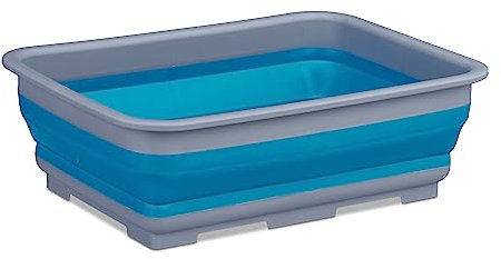 Relaxdays Faltkorb, 7 l, für Camping & Abwaschen, HxBxT: 12 x 37 x 27 cm, klappbare Waschschüssel, Kunststoff, blau/grau